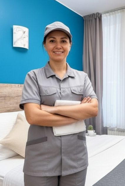 Femme de menage joyeuse