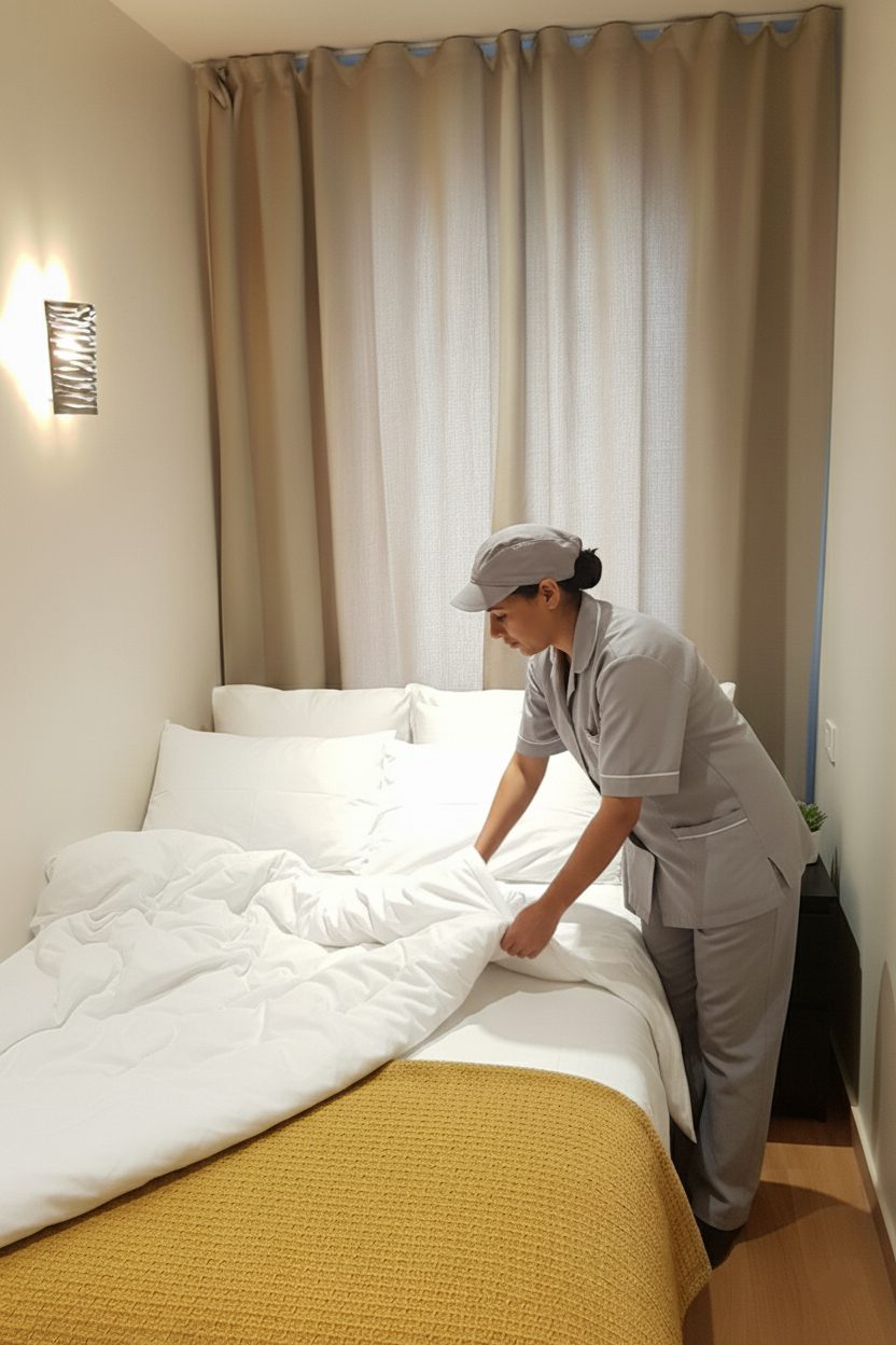 Femme de menage dressant 1 lit simple